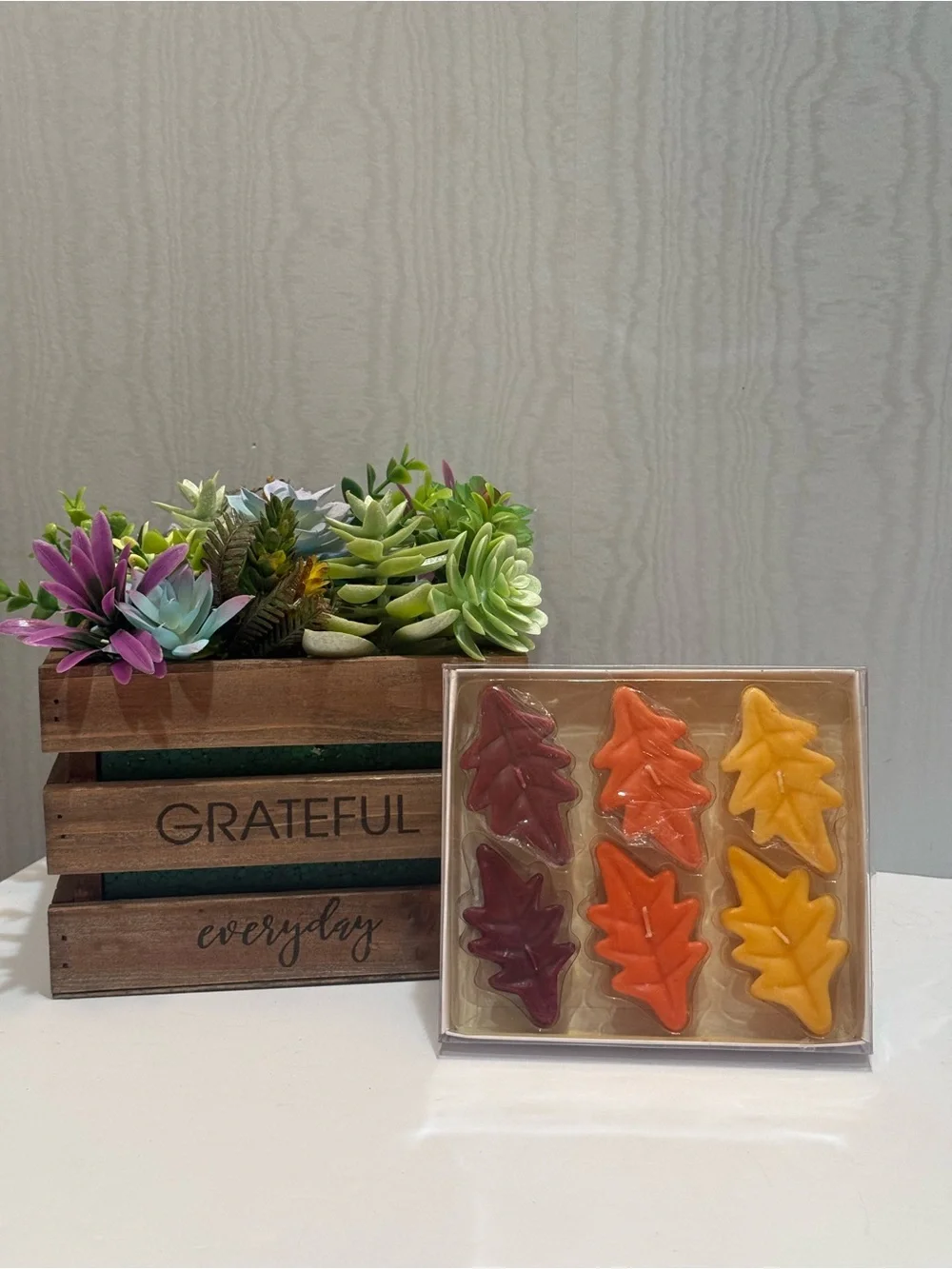 Vintage Hallmark Autumn Leaves Floating Candles Set of 6 Fall Thanksgiving NIB